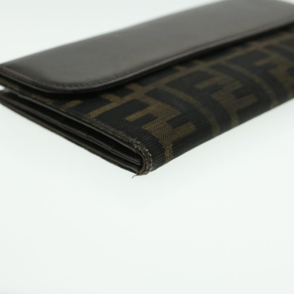 FENDI Zucca Canvas Long Wallet Brown Black ac1385