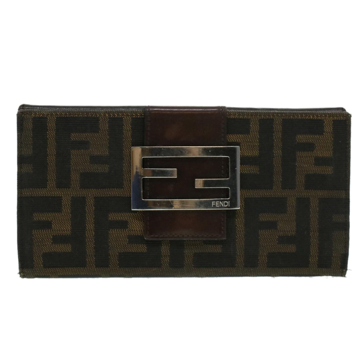 FENDI Zucca Canvas Long Wallet Brown Black ac1385