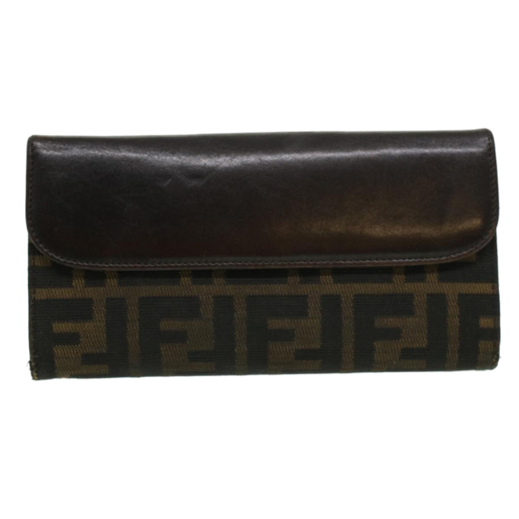 FENDI Zucca Canvas Long Wallet Brown Black ac1385