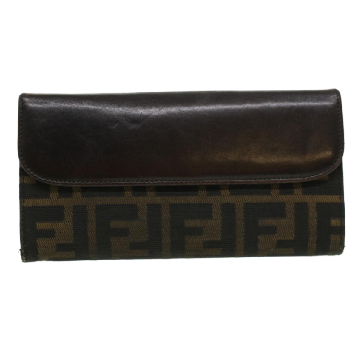 FENDI Zucca Canvas Long Wallet Brown Black ac1385