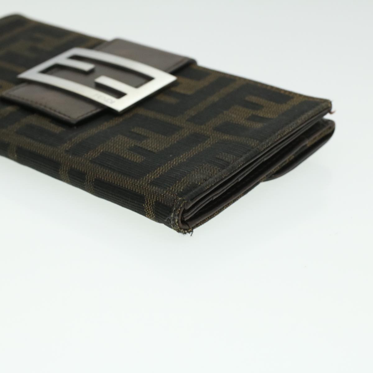 FENDI Zucca Canvas Long Wallet Brown Black ac1385