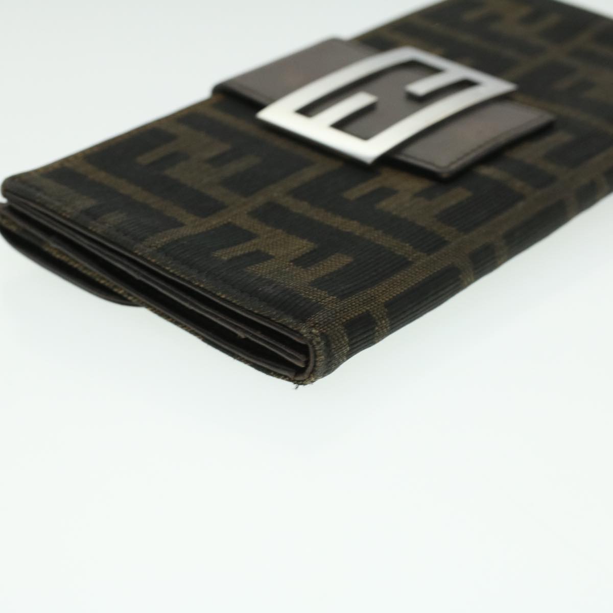 FENDI Zucca Canvas Long Wallet Brown Black ac1385