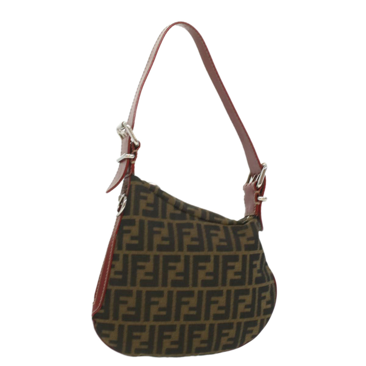 FENDI Zucca Canvas Shoulder Bag Brown Black ac1729