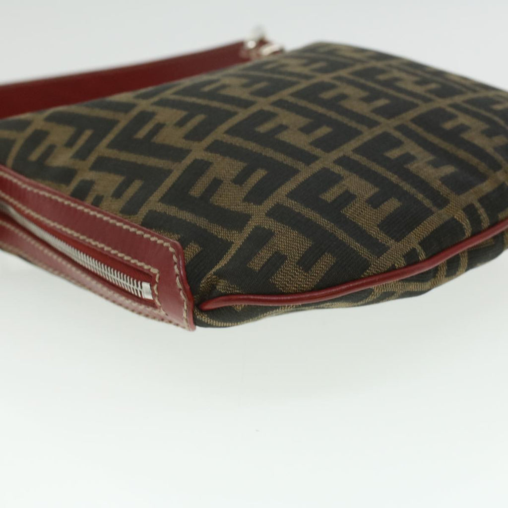 FENDI Zucca Canvas Shoulder Bag Brown Black ac1729