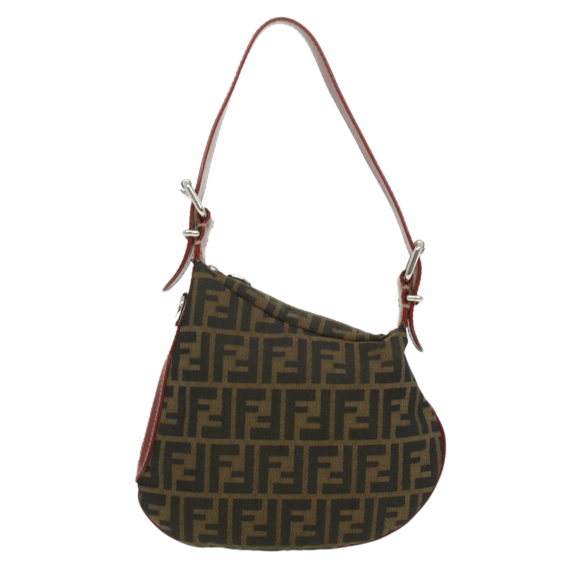 FENDI Zucca Canvas Shoulder Bag Brown Black ac1729