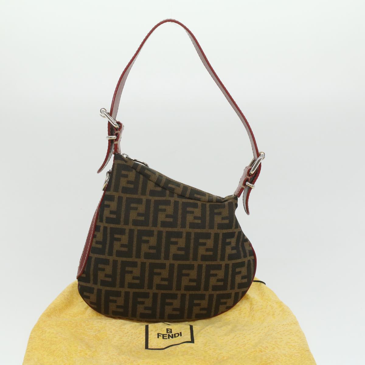 FENDI Zucca Canvas Shoulder Bag Brown Black ac1729