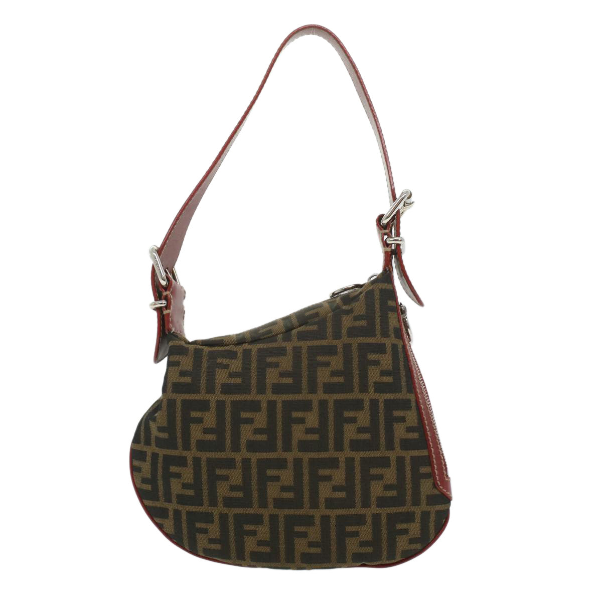 FENDI Zucca Canvas Shoulder Bag Brown Black ac1729