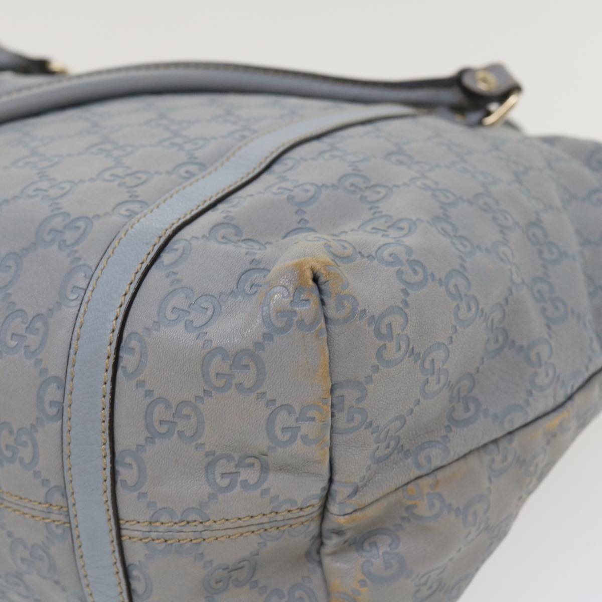 GUCCI GG Canvas Shoulder Bag Leather Light Blue 197953 ac1765