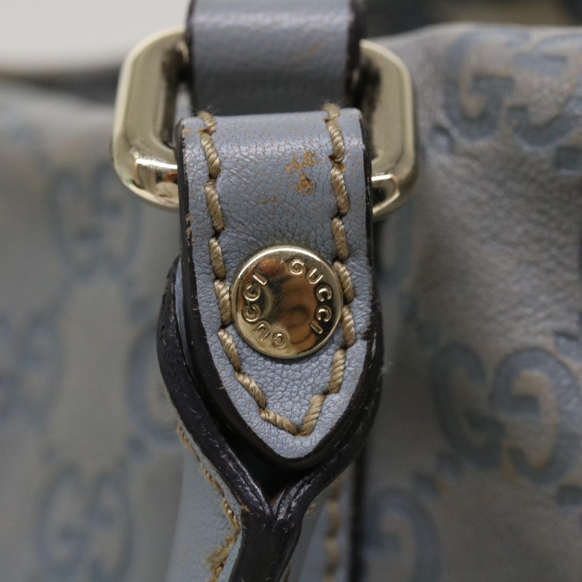 GUCCI GG Canvas Shoulder Bag Leather Light Blue 197953 ac1765