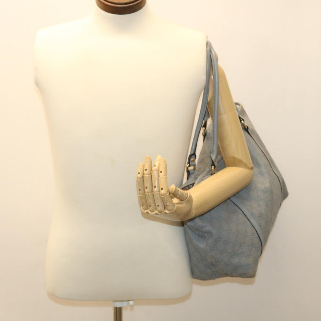 GUCCI GG Canvas Shoulder Bag Leather Light Blue 197953 ac1765