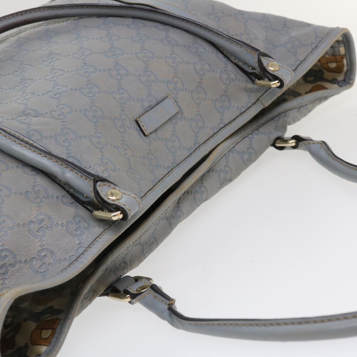 GUCCI GG Canvas Shoulder Bag Leather Light Blue 197953 ac1765