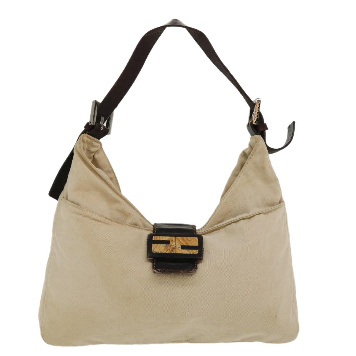 FENDI Mamma Baguette Shoulder Bag Canvas Beige 2355 26569 008 ac1798