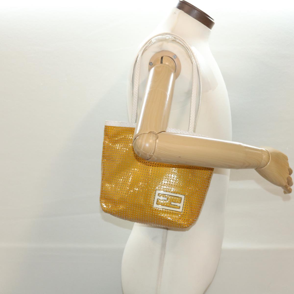 FENDI Tote Bag Enamel Yellow White ac1799