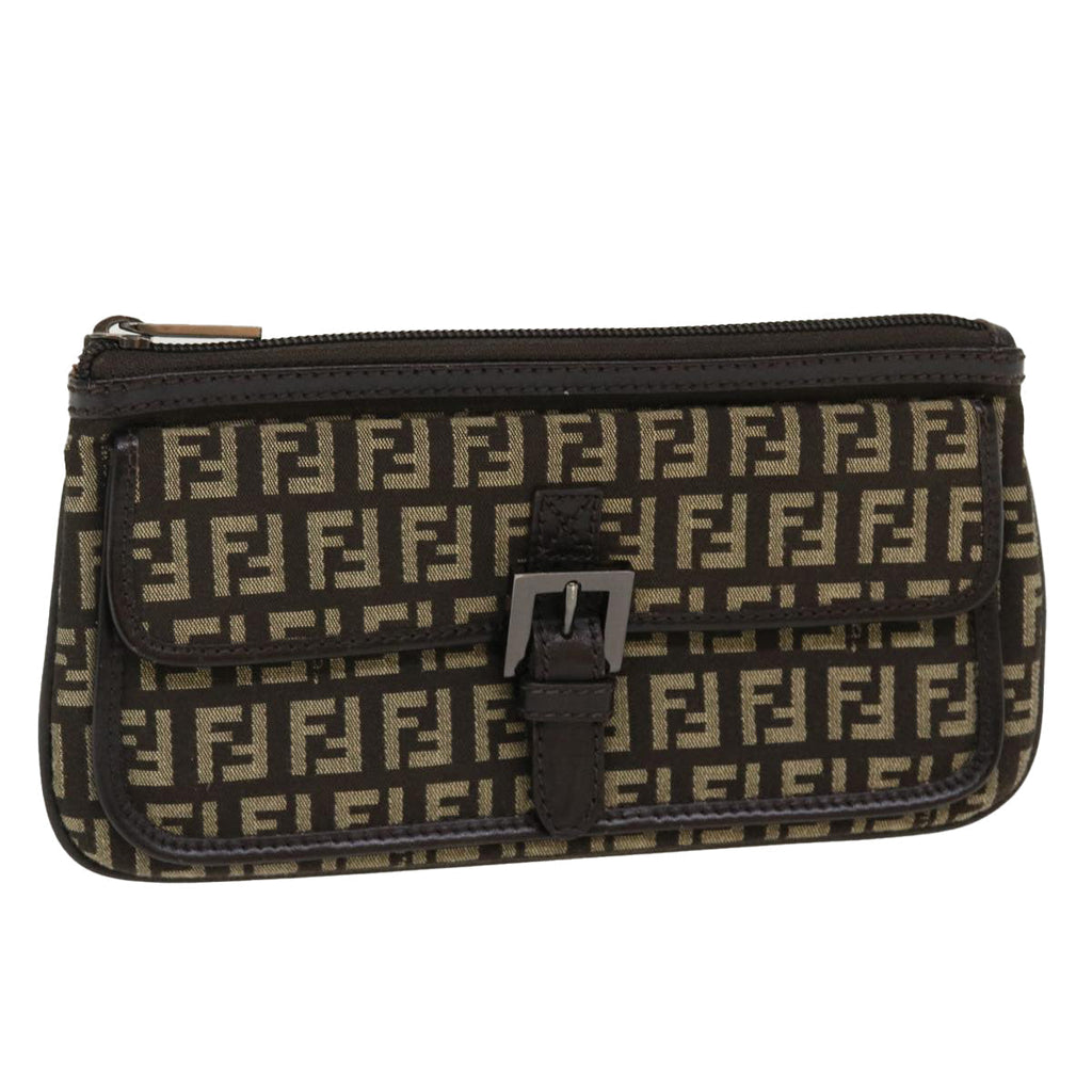 FENDI Zucchino Canvas Pouch Brown ac1919