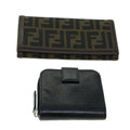 FENDI Zucca Canvas Wallet Leather 2Set Black Brown ac1941