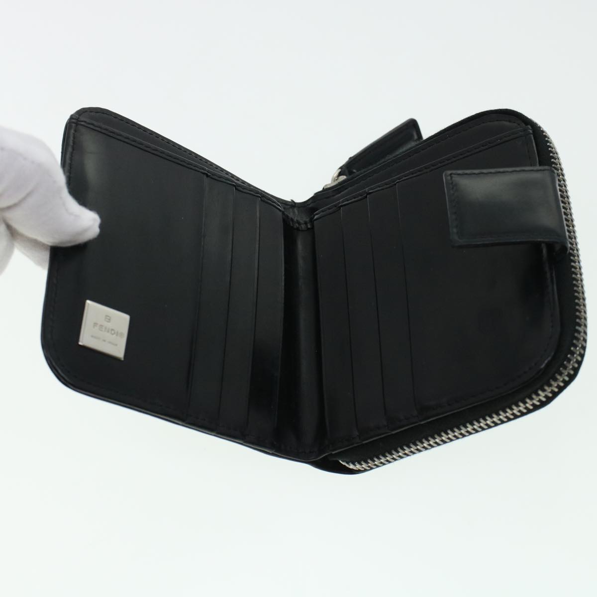 FENDI Zucca Canvas Wallet Leather 2Set Black Brown ac1941