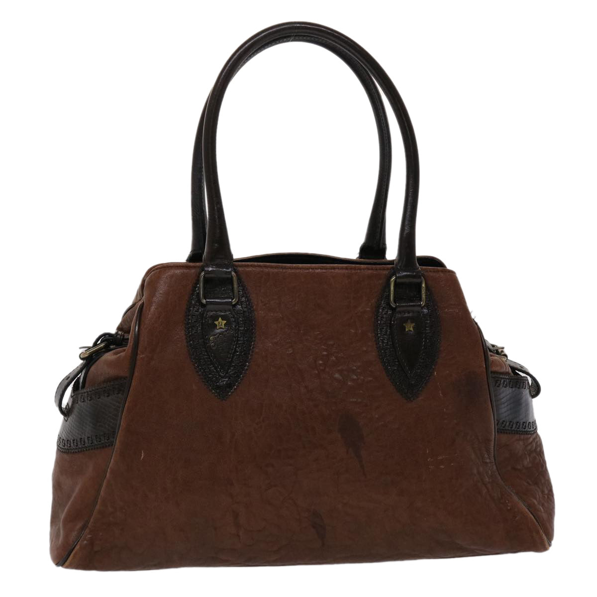 FENDI Etnico Hand Bag Leather Brown ac1980