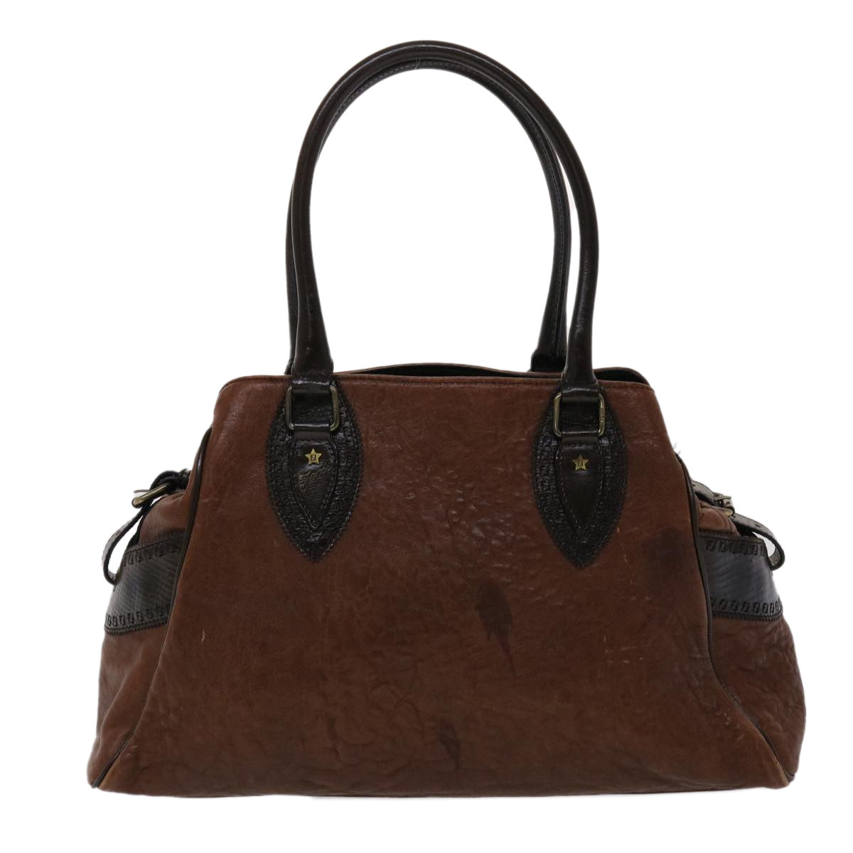 FENDI Etnico Hand Bag Leather Brown ac1980