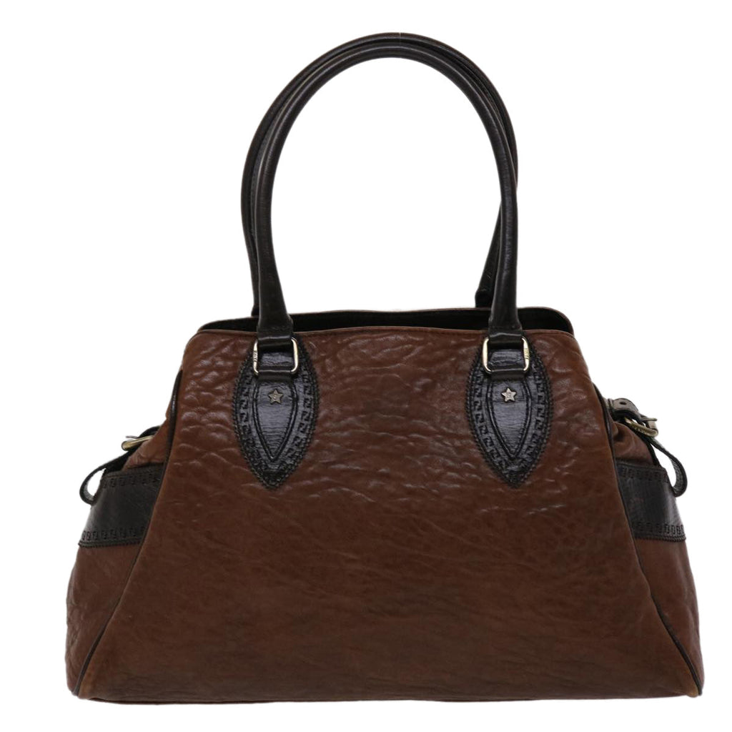 FENDI Etnico Hand Bag Leather Brown ac1980
