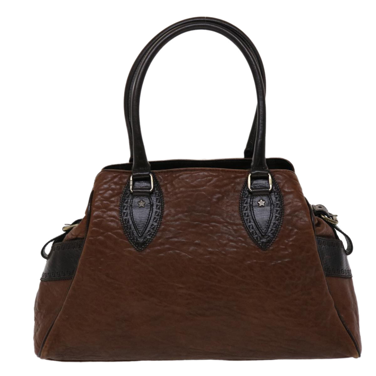 FENDI Etnico Hand Bag Leather Brown ac1980