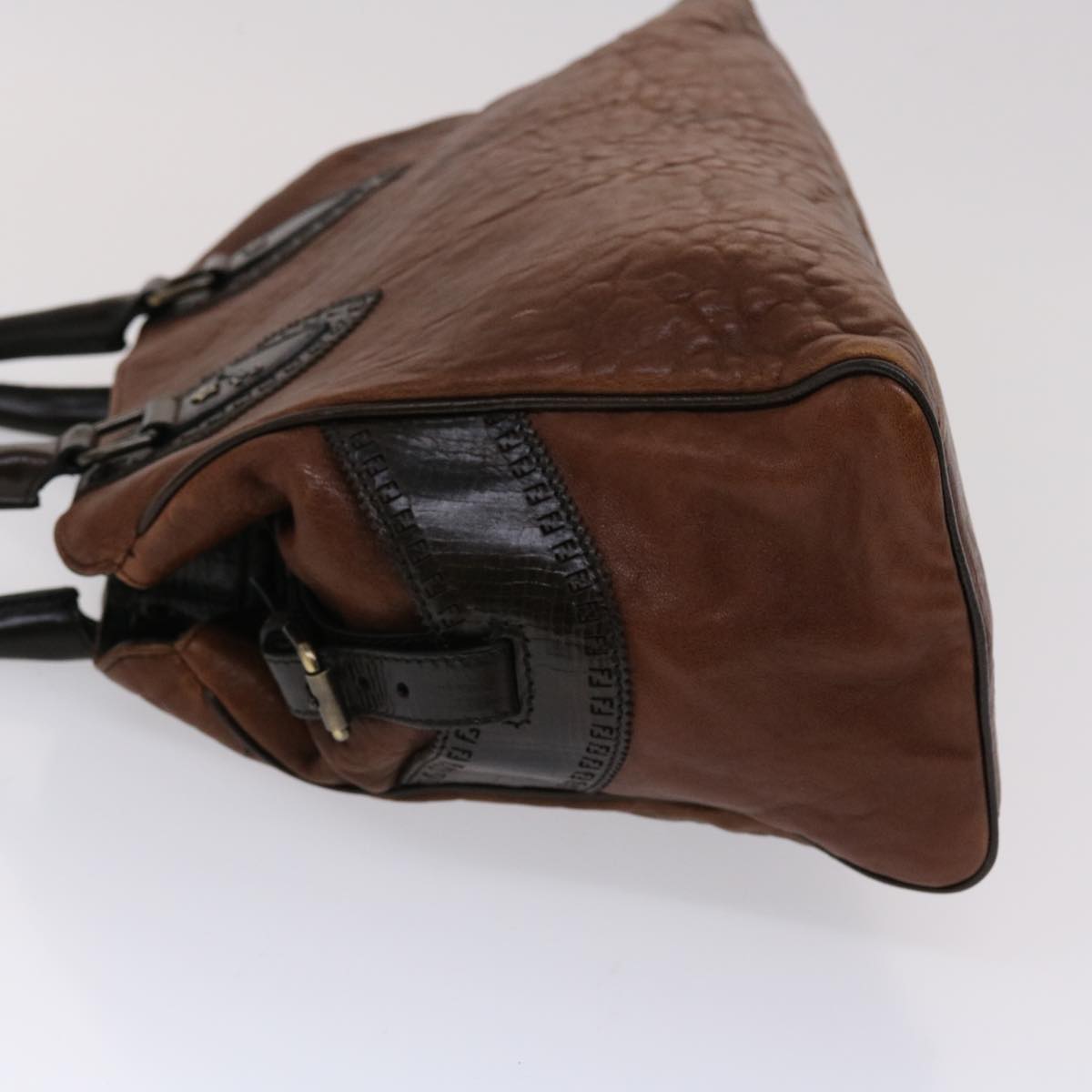 FENDI Etnico Hand Bag Leather Brown ac1980