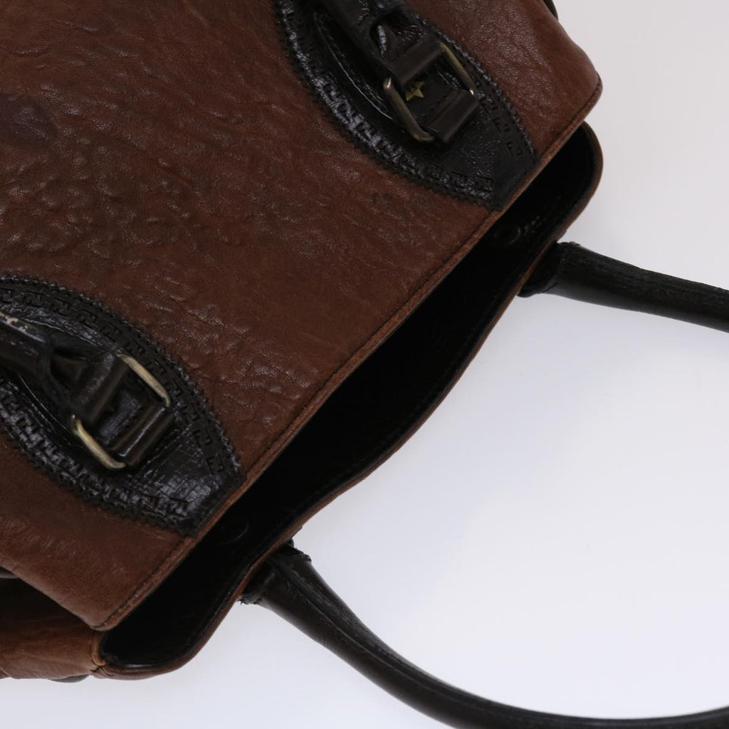 FENDI Etnico Hand Bag Leather Brown ac1980