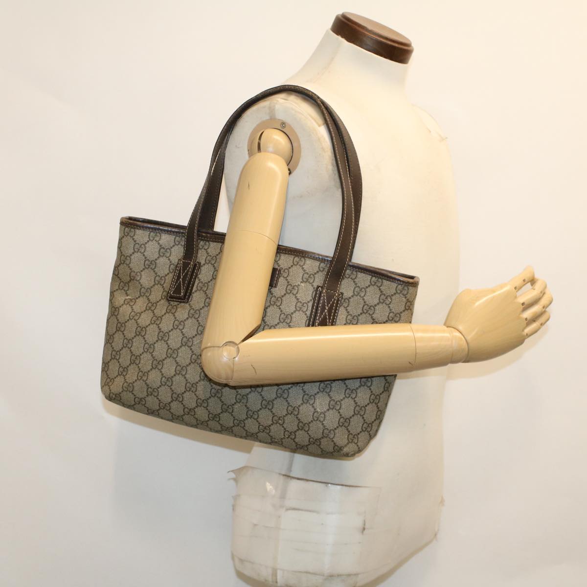 GUCCI GG Canvas Tote Bag PVC Leather Beige 211138 ac1991