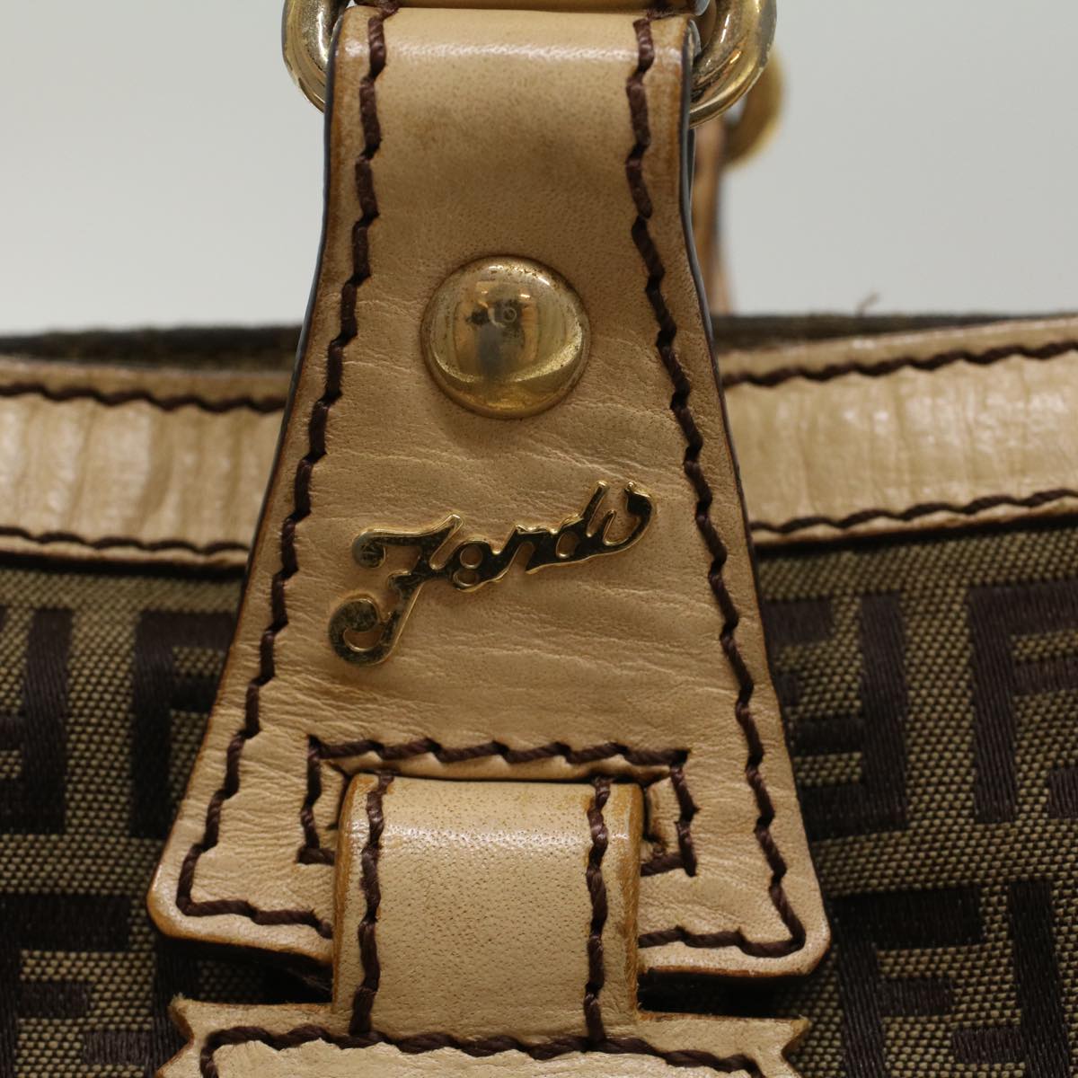 FENDI Zucchino Canvas Shoulder Bag Leather Brown ac2009