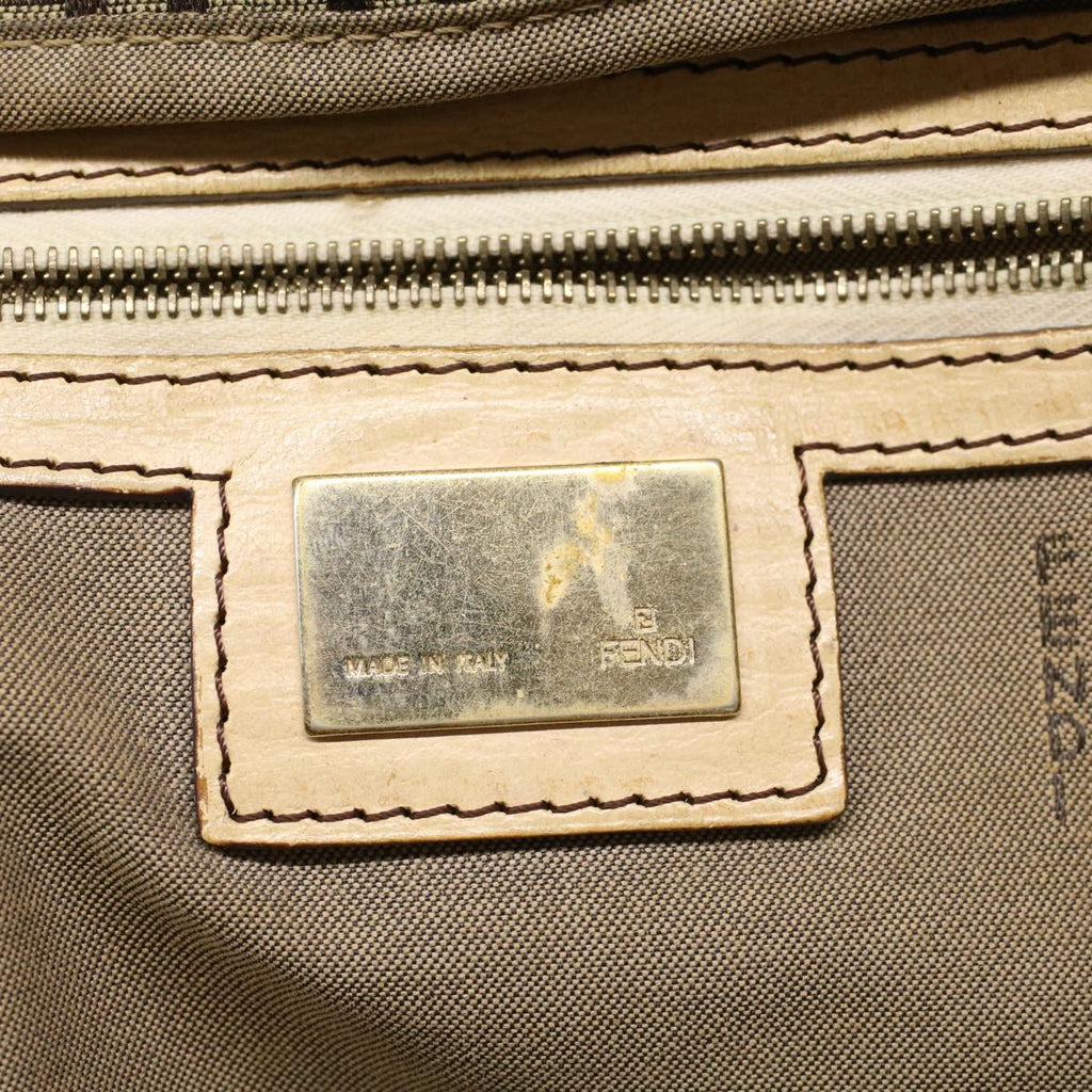 FENDI Zucchino Canvas Shoulder Bag Leather Brown ac2009