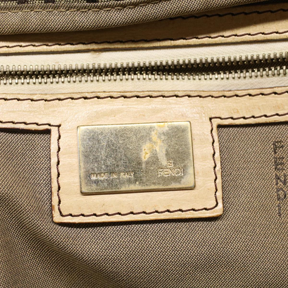 FENDI Zucchino Canvas Shoulder Bag Leather Brown ac2009