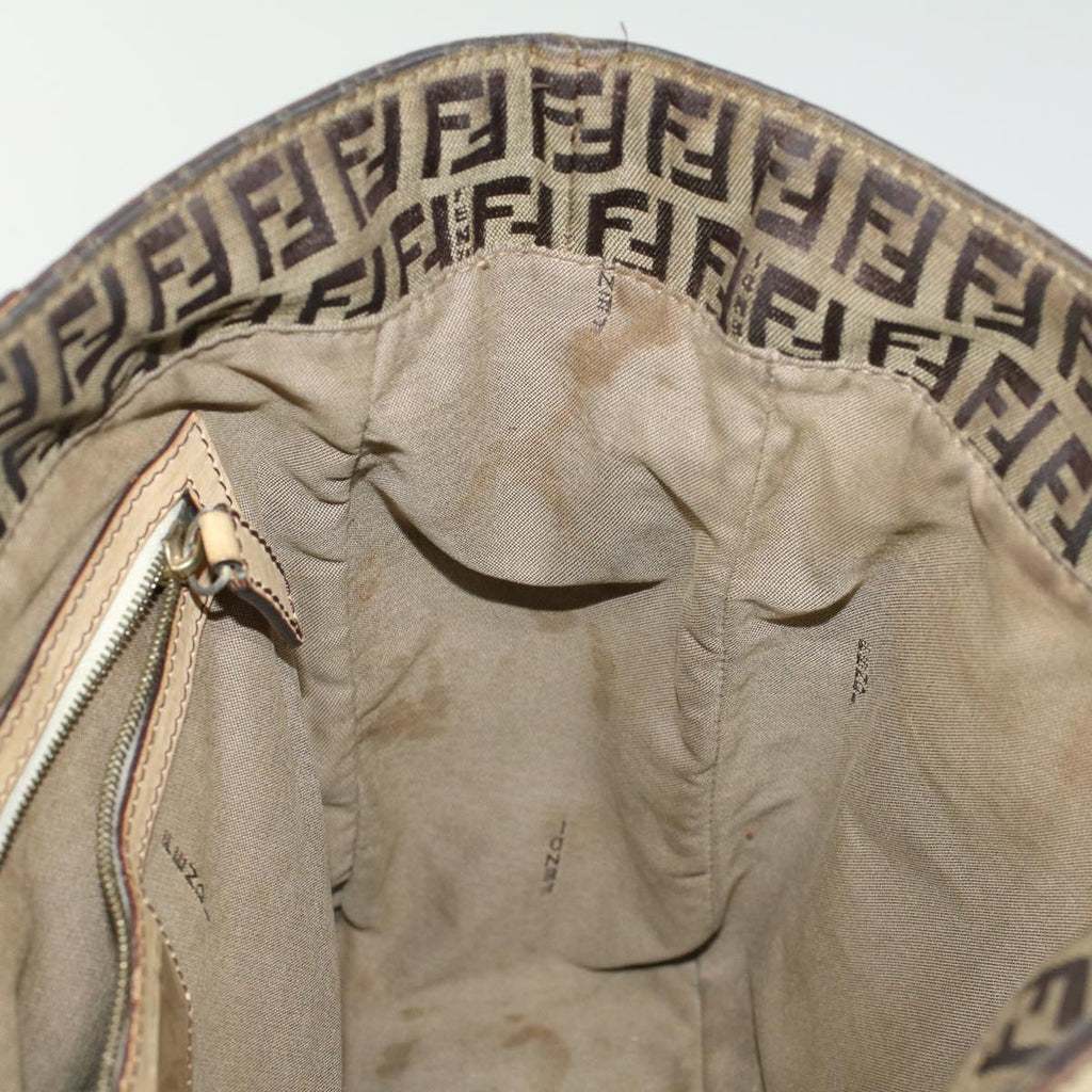 FENDI Zucchino Canvas Shoulder Bag Leather Brown ac2009