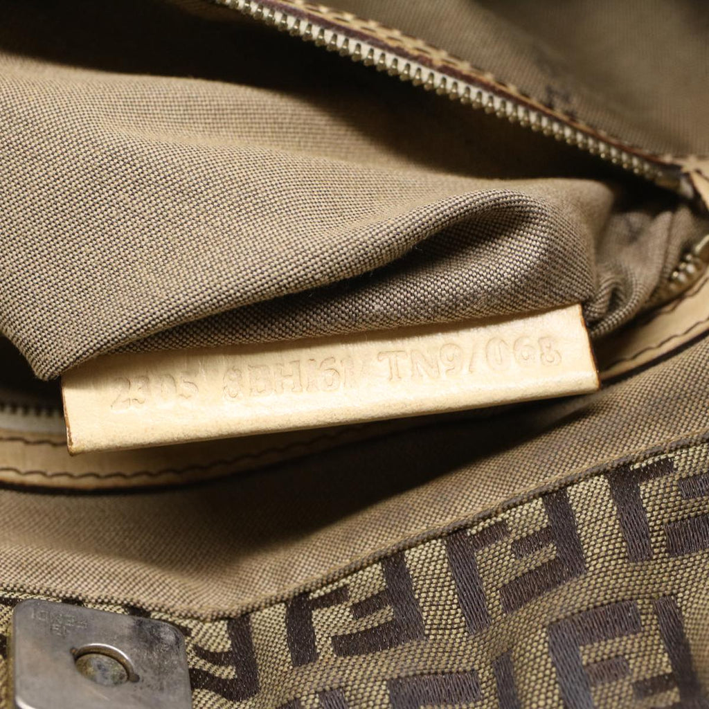 FENDI Zucchino Canvas Shoulder Bag Leather Brown ac2009