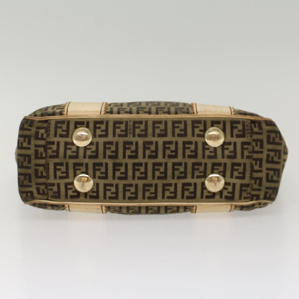 FENDI Zucchino Canvas Shoulder Bag Leather Brown ac2009