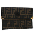 FENDI Zucca Canvas Pouch PVC Leather Black Brown ac2047