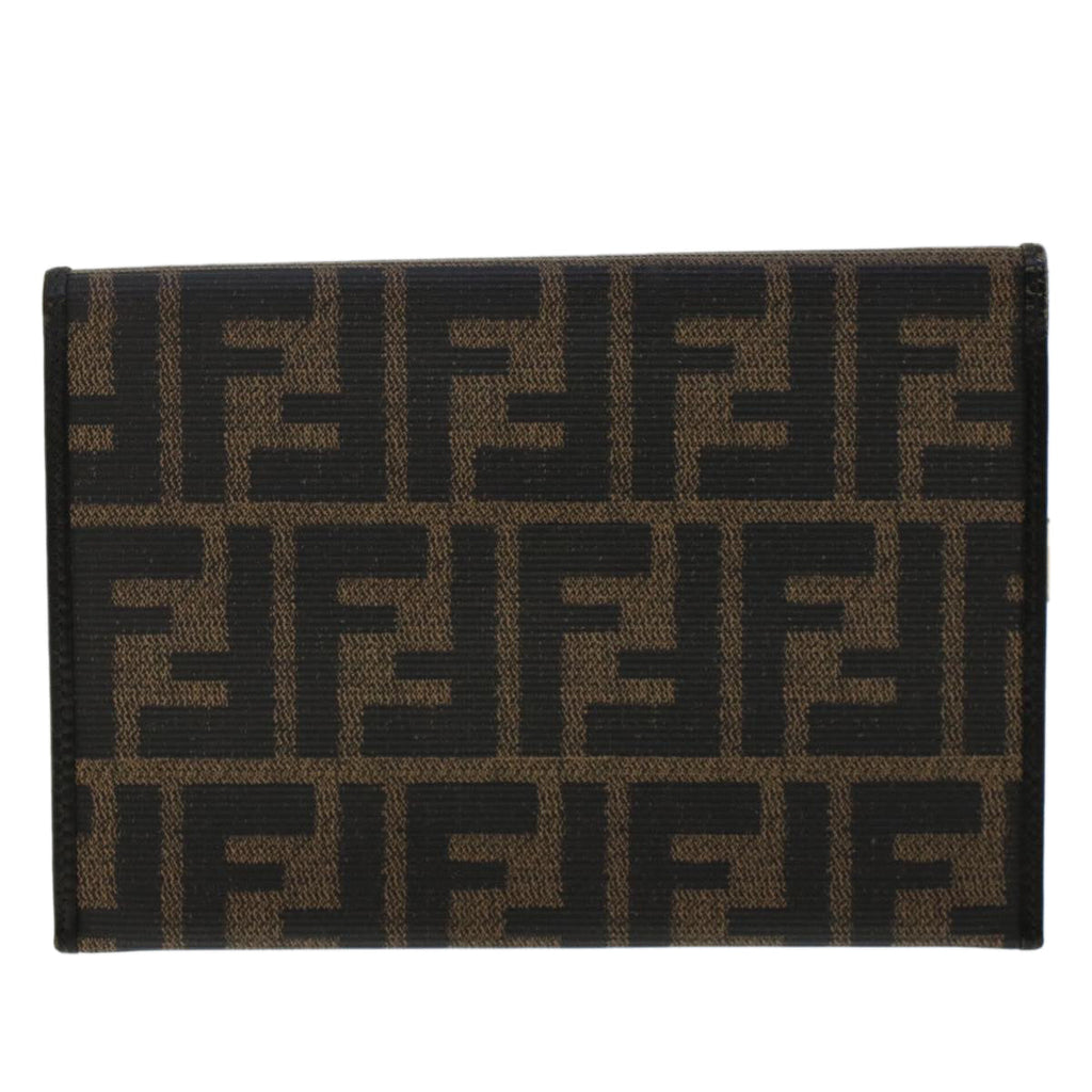 FENDI Zucca Canvas Pouch PVC Leather Black Brown ac2047