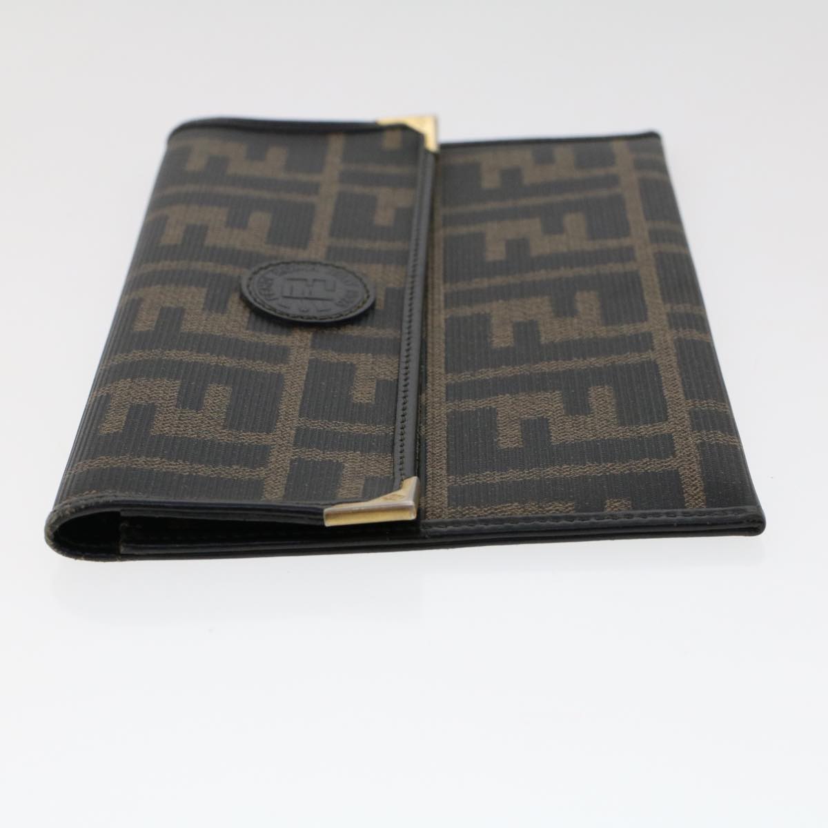 FENDI Zucca Canvas Pouch PVC Leather Black Brown ac2047