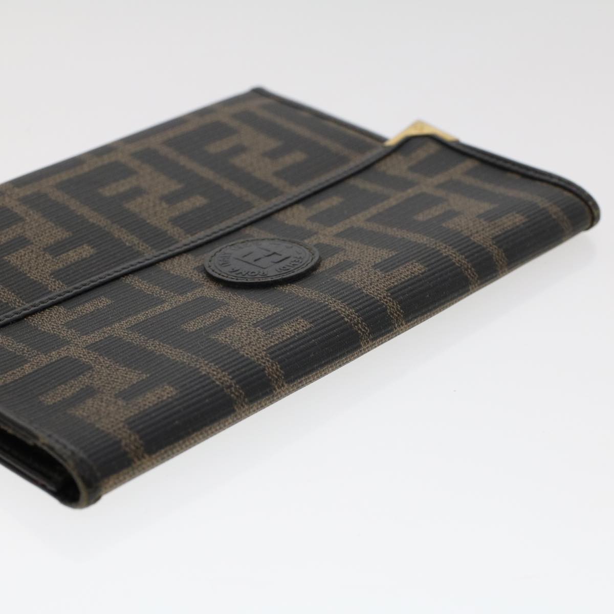 FENDI Zucca Canvas Pouch PVC Leather Black Brown ac2047