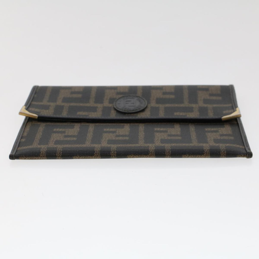 FENDI Zucca Canvas Pouch PVC Leather Black Brown ac2047