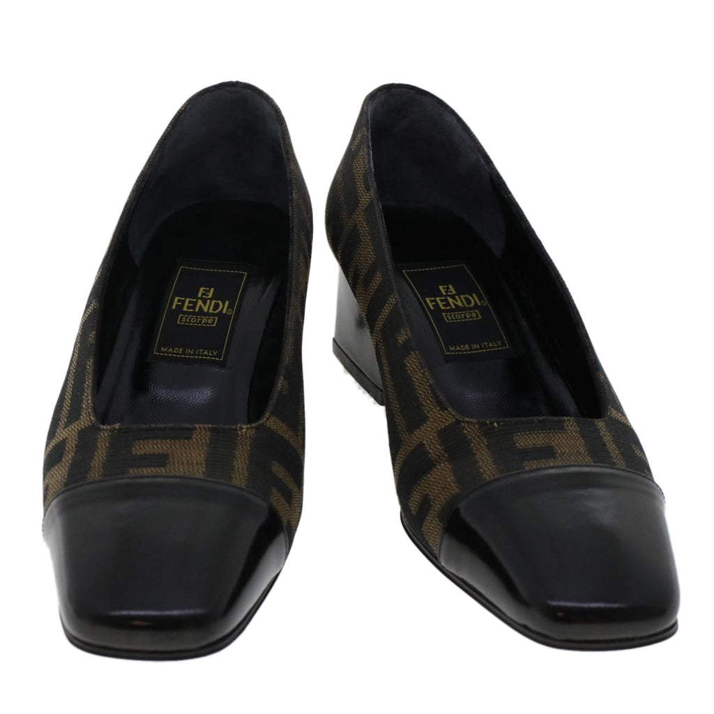 FENDI Zucca Canvas Pumps High Heels 34.5 Brown Black ac2059