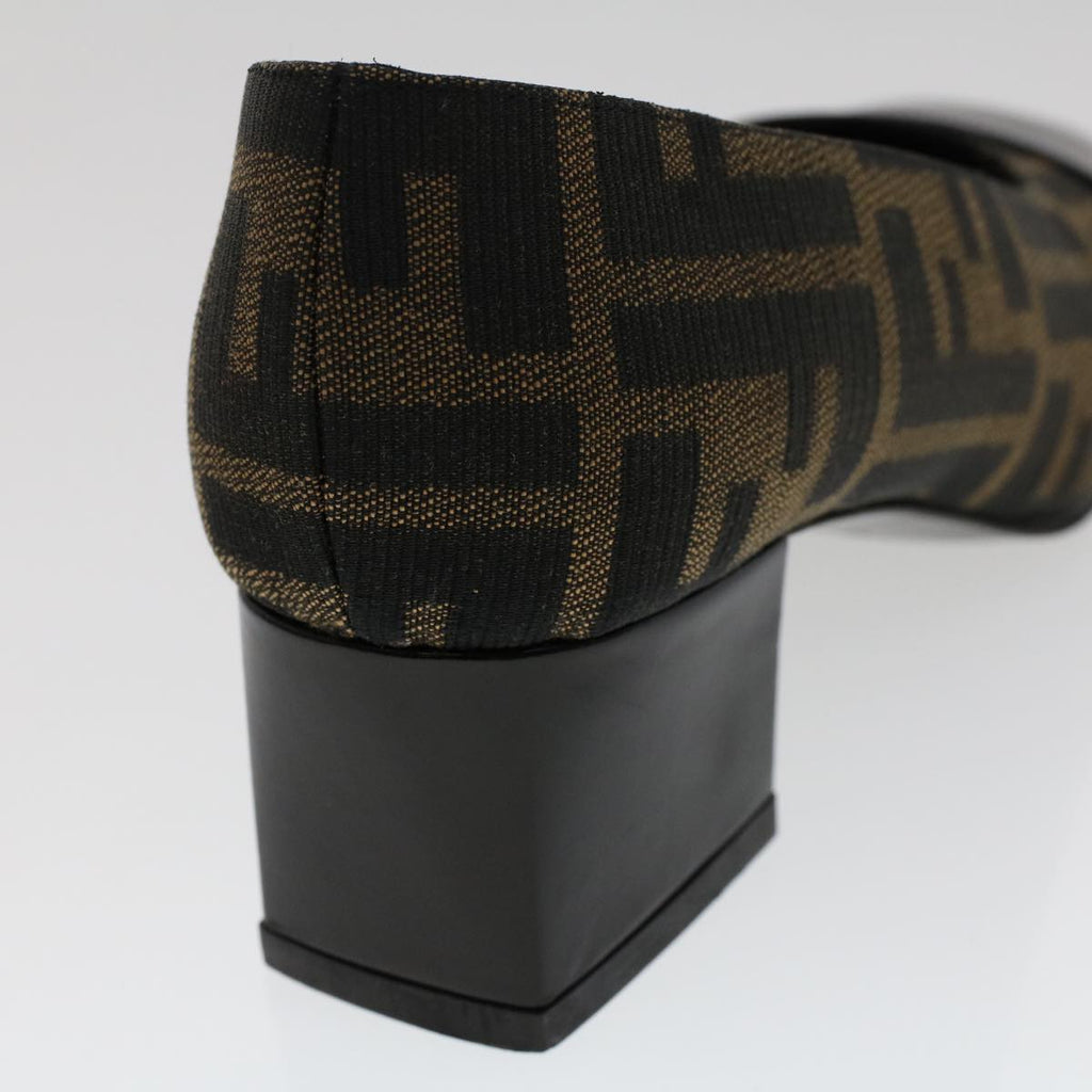 FENDI Zucca Canvas Pumps High Heels 34.5 Brown Black ac2059