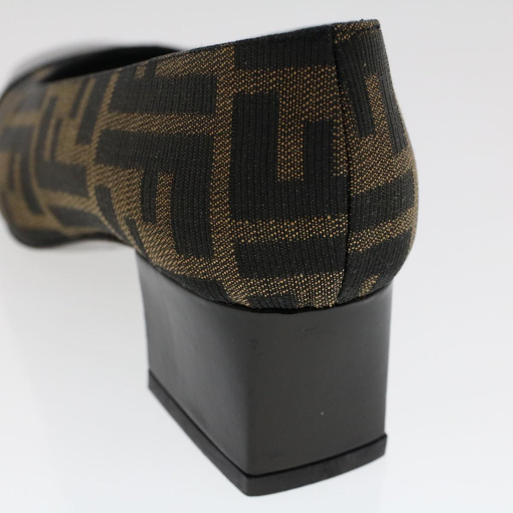FENDI Zucca Canvas Pumps High Heels 34.5 Brown Black ac2059