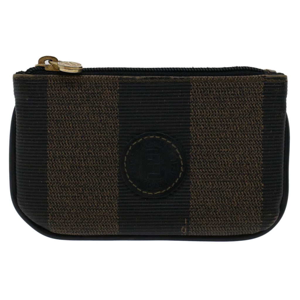 FENDI Zucchino Pequin Canvas Pouch Wallet PVC Leather 2Set Brown ac2094