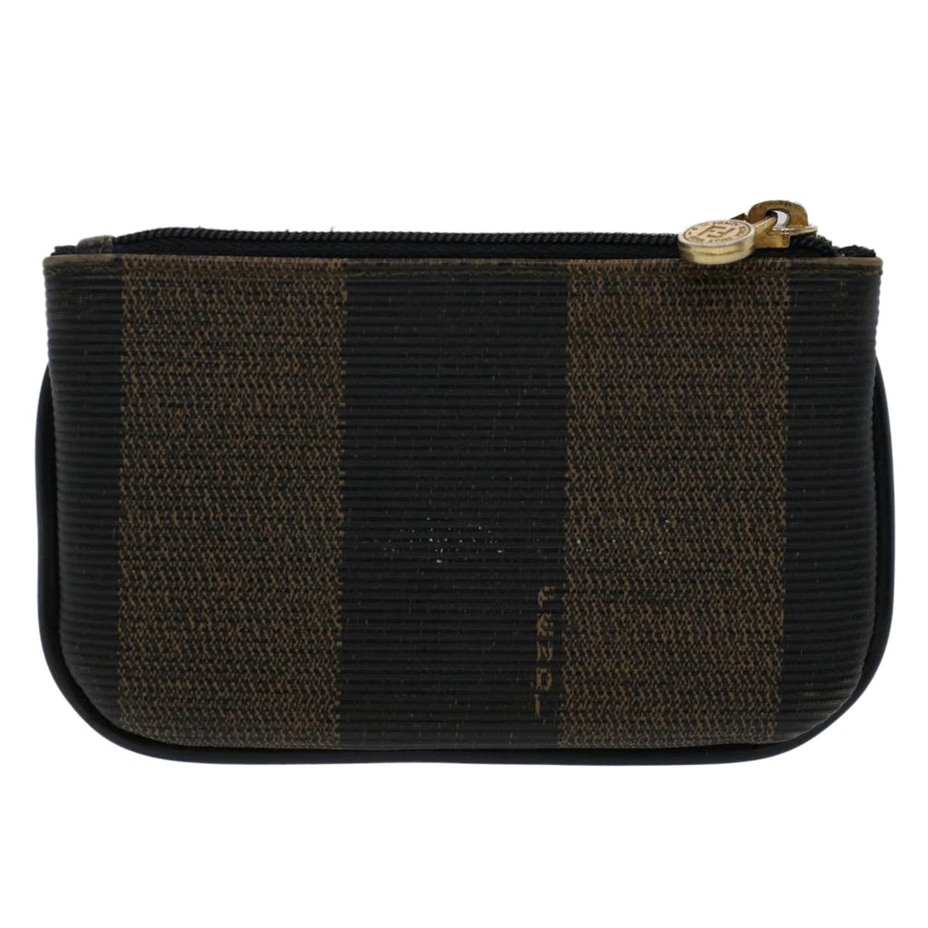 FENDI Zucchino Pequin Canvas Pouch Wallet PVC Leather 2Set Brown ac2094