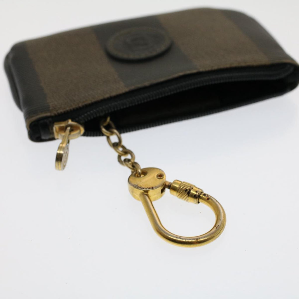 FENDI Zucchino Pequin Canvas Pouch Wallet PVC Leather 2Set Brown ac2094