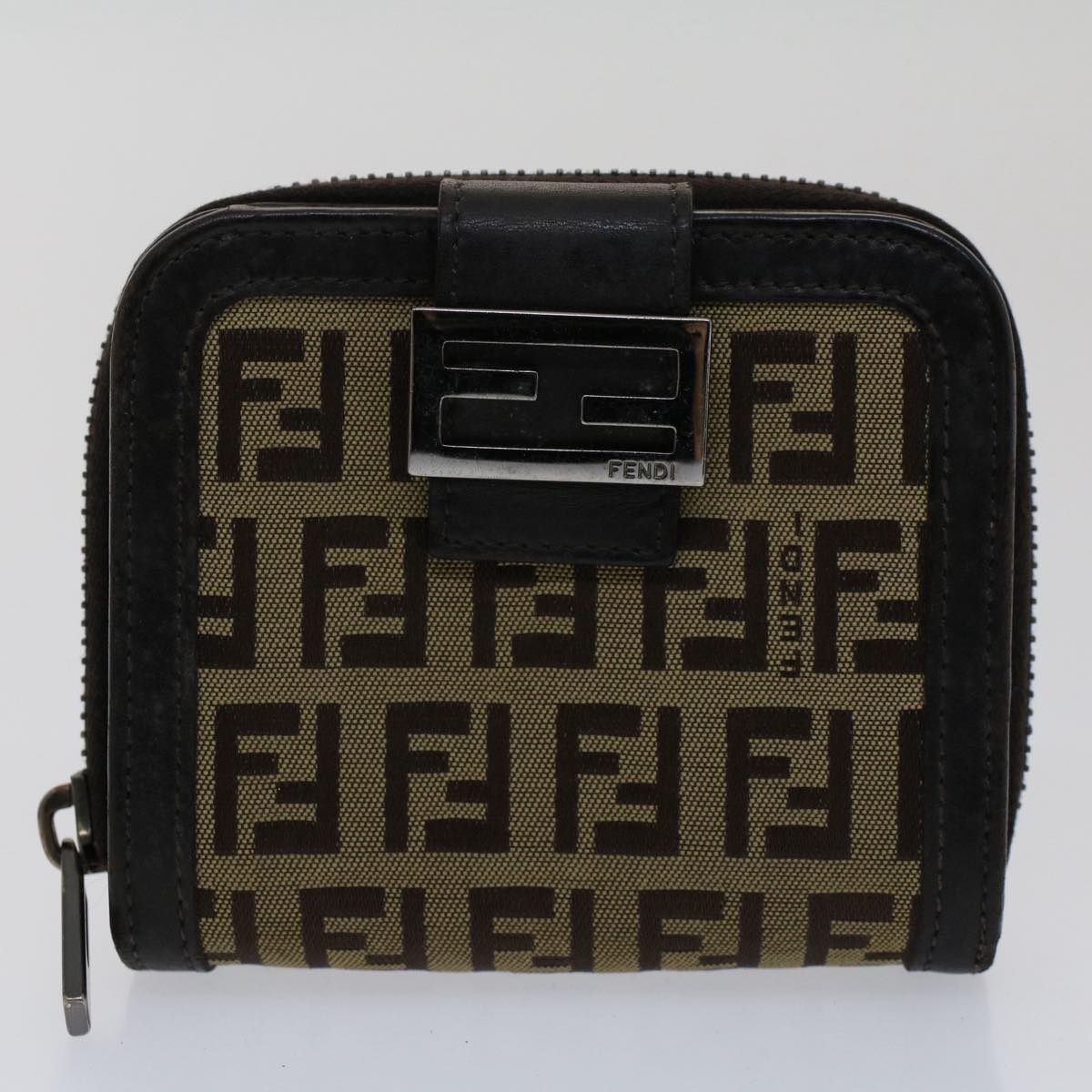 FENDI Zucchino Pequin Canvas Pouch Wallet PVC Leather 2Set Brown ac2094