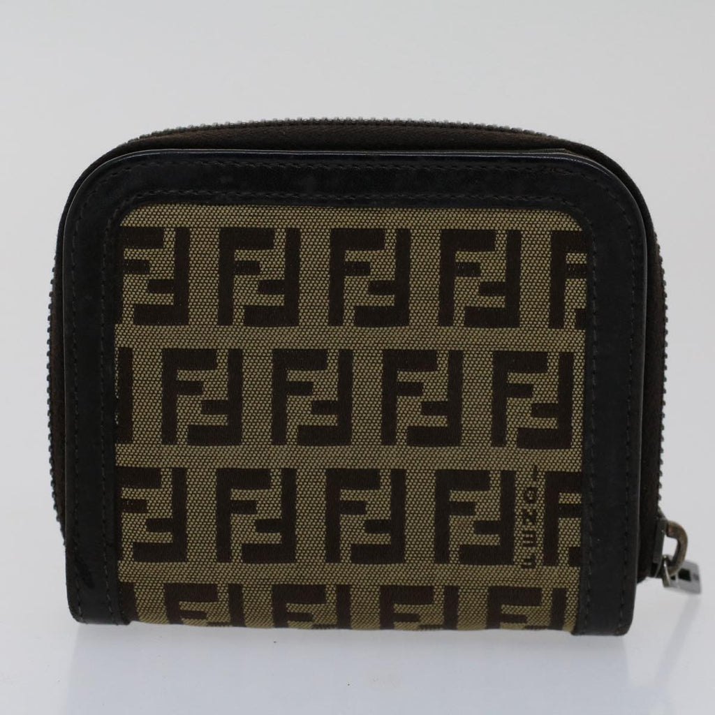FENDI Zucchino Pequin Canvas Pouch Wallet PVC Leather 2Set Brown ac2094