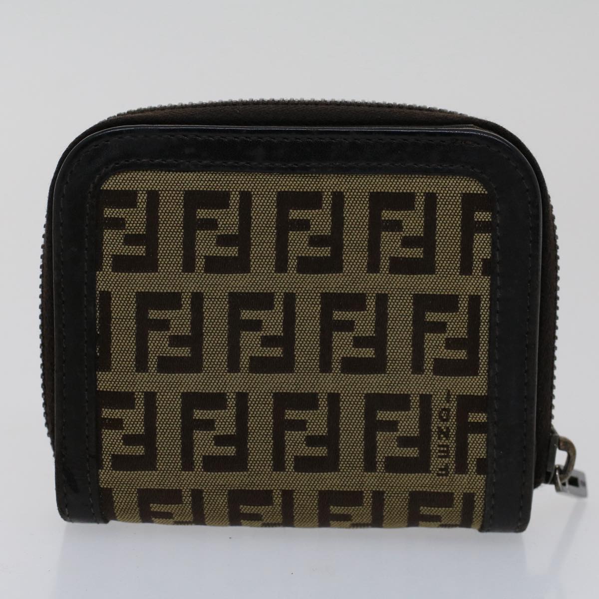 FENDI Zucchino Pequin Canvas Pouch Wallet PVC Leather 2Set Brown ac2094