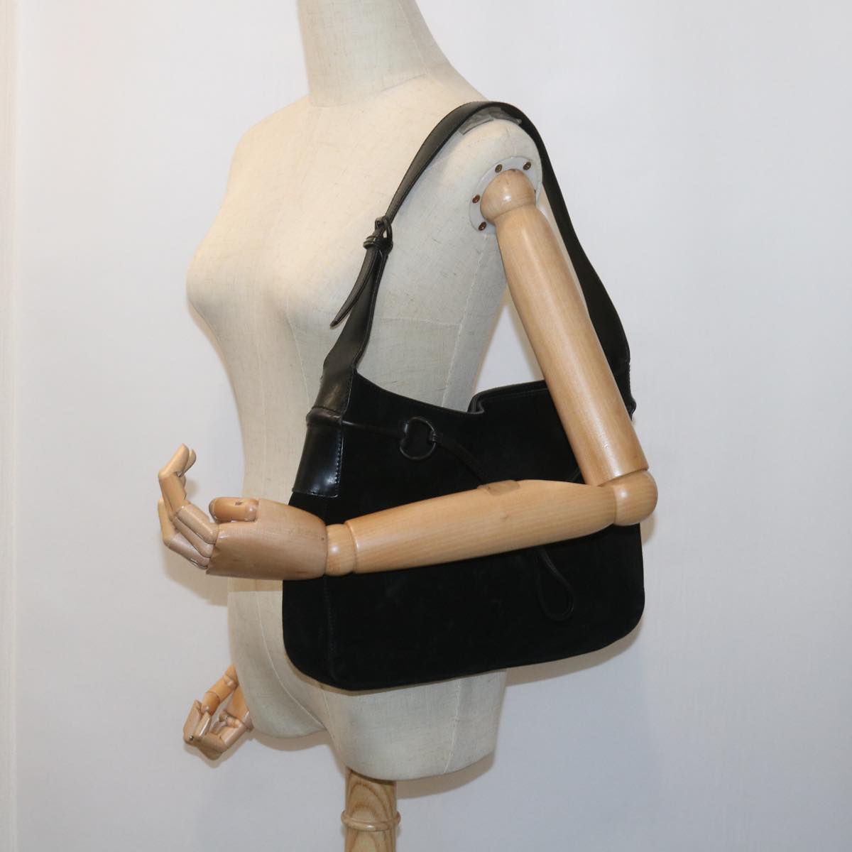 GUCCI Shoulder Bag Suede Black 101975 ac2279