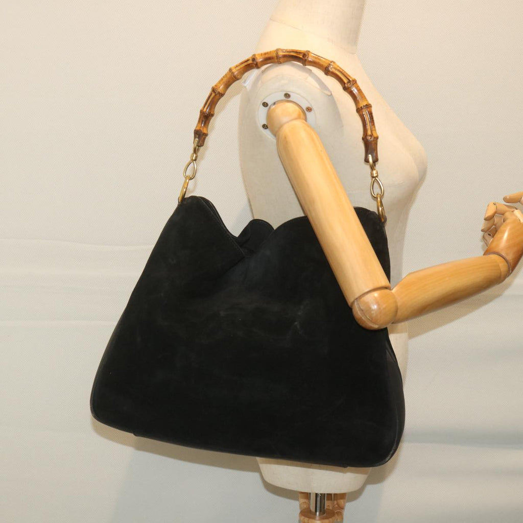 GUCCI Bamboo Shoulder Bag Suede Black 0012058 1577 0 ac2295