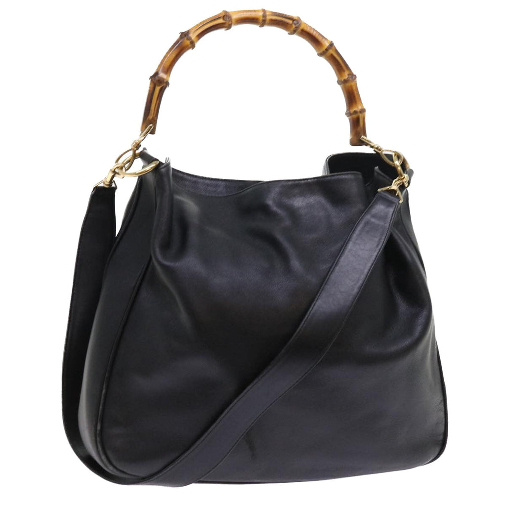 GUCCI Bamboo Shoulder Bag Leather 2way Black ac2306